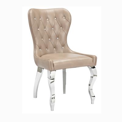 China Velvet Chair Tufted Button Dining Chairs With Stainless Steel Legs Netting for sale