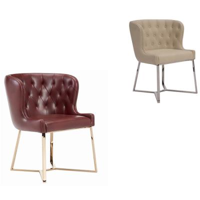 China Velvet Chair Charm Faux Leather Upholstery Metal Legs Dining Chairs for sale