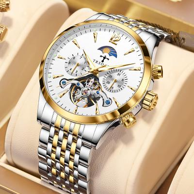 China Fashion automatic brand date custom moon watch men's wrist automatic skeleton luxury waterproof mechanical watch for men reloj 816 for sale