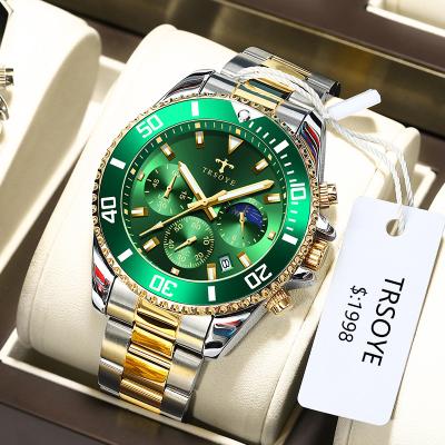 China Logo Own Stainless Steel Case Men's Quartz Watch TRS688 Date Classic Fashion Three Small Dials Luxury Automatic Wristwatch Clock for sale