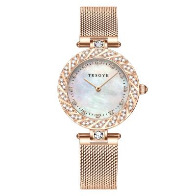 China Hot Sale New Fashion of DIVER Mesh Female Watches Stainless Steel Mesh Band Gold Watches for Ladies Relojes De Mujer TRS8809 for sale