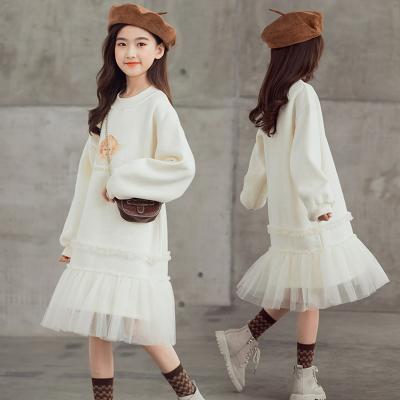 China Casual girls' long-sleeved dress 2021 autumn and winter air foreign mesh dress the long, soft parent-child big girl show dress for sale