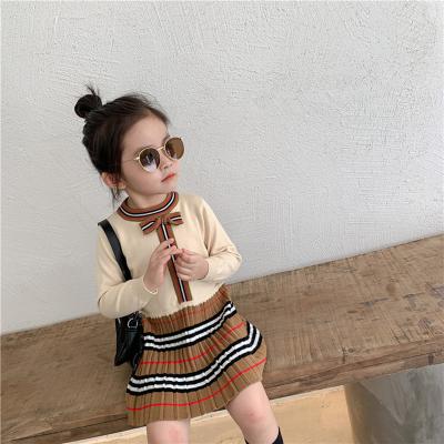 China Sweet Girls Spring Dress 2022 New British Style Bowknot Sweater Skirt Korean Knitted Western Style for sale