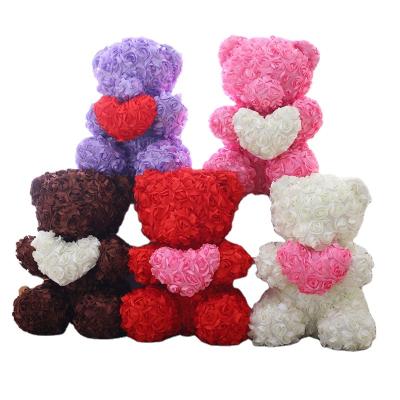 China Fasion Hot Sale Bear Foam Plastic Pink Flower Rose Teddy Bear Gift for Girlfriend Valentines Day Gifts for sale