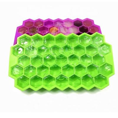 China Sustainable Custom Logo And Color Honeycomb Ice Cube Tray Mold Easy Release 37 Holes Silicone Ice Cube Tray With Removable Lid for sale