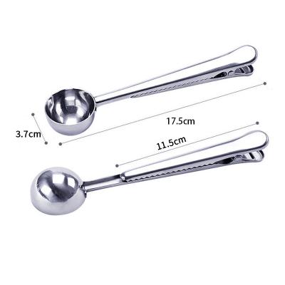 China Sustainable Food Grade Metal Teaspoon Set Stainless Steel Coffee Doser With Seal Clip for sale