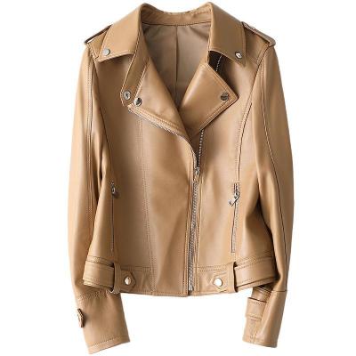 China 2021 Custom Motorcycle Camel Jackets Womens Camel Leather Jacket Breathable Beige Sheepskin for sale