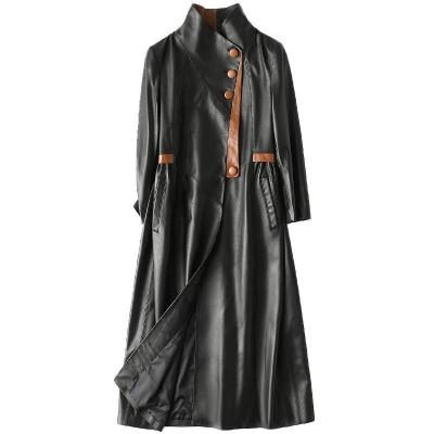 China 2021 Genuine Sheepskin Black Genuine Leather Coat Breathable Long Trench Coats For Ladies Women for sale