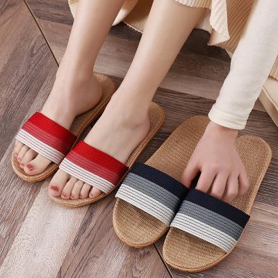 China Sweat-absorbent women's linen slippers home non-slip mute thick bottom comfortable slippers wholesale for sale