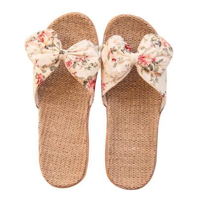 China 2021 Fashion Trend Manufacturer Made Female Slippers Colorful Cute Bowknot Beach Canvas Slippers for sale