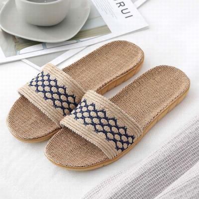 China Lightweight Sweat-absorbent Fabric Mens Cotton Breathable Homes Use Indoor Linen Slippers Manufacturer for sale