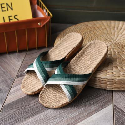 China Word Flip Flops Mens Slippers Breathable Haer-wearing Indoor Home Canvas Sandals for sale