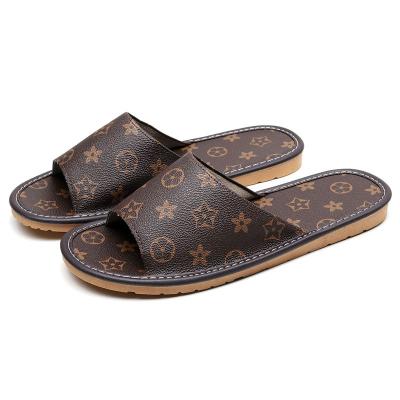 China Fashion Trend Wholesale Price Mens Bedroom Desginer Sublimation Slippers Summer PU Leather Unisex Slippers for sale