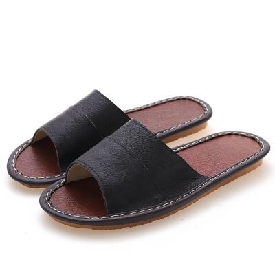 China Waterproof Comfortable In Summer Cotton Fabric Waterproof Genuine Leather Slippers For Men Sandal Leather for sale