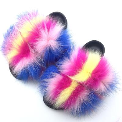 China Fashion Trend and Insti Spring Fox Fur Slippers Real Double Summer Fashions Slippers Outdoor Stripe for sale