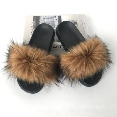 China Wholesale Fashion Trend Outdoor And Indoor Anti-slippery Fur Slips Raccoon Fur Slippers Fake For Women for sale