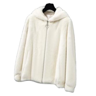 China Women Fur Coat Autumn Classic White Warm Soft Real Fur Hooded Luxury Mink Fur Coat for sale