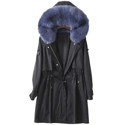 China Breathable Ladies Knee Length Parka Fur Collar Coat Fur Striped Jacket Rabbit Fur Coat For Women for sale