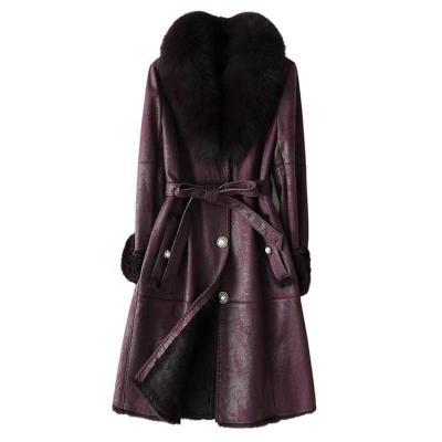 China Breathable Luxury Winter Long Style With Belt Real Fox Fur Collar Real Fox Fur Jacket Rabbit Fur Coat For Women for sale