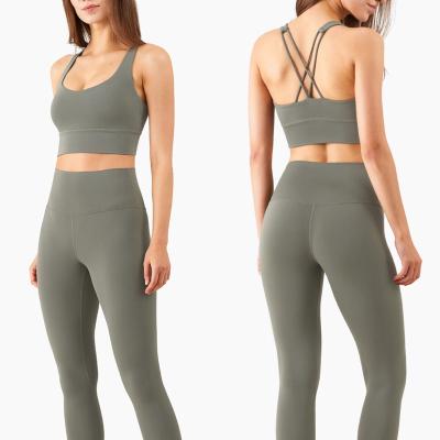 China Women One Color Breathable Clothing Sports Superior And High Waisted Workout Leggings Yoga Set Fitness Custom for sale