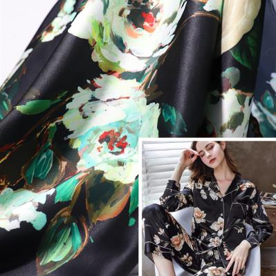 China Anti-static premium custom made polyester floral print satin chiffon fabric with spandex for pajamas for sale