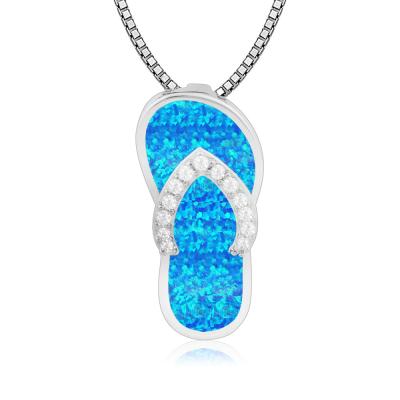 China New Aobao Vintage Custom Style Wholesale Inlaid Opal Slippers Hawaiian Herringbone Pendant Necklace Jewelry for sale