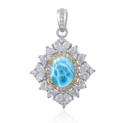 China Elegant and Noble Vintage Natural Silver Natural Grain Sea Lalima S925 Stone Pendant Necklace Diamond for sale