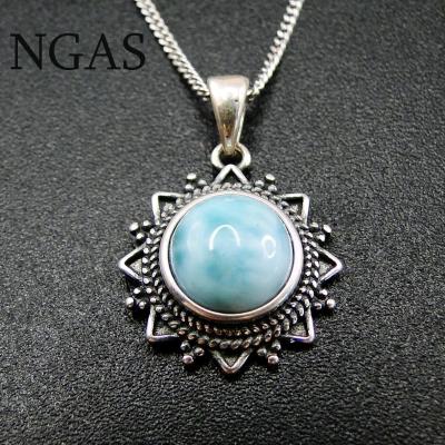 China Beautiful Sunflower 925 Vintage Natural Silver Natural Grain Sea Stone Necklace Jewelry for sale