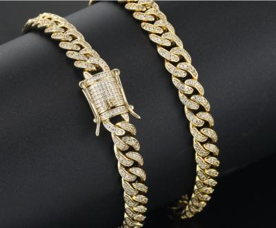 China Vintage Street Hip Hop Diamond Studded Cuban Necklace 8mm Gold Plated Color Preserving Durable Necklace Jewelry for sale