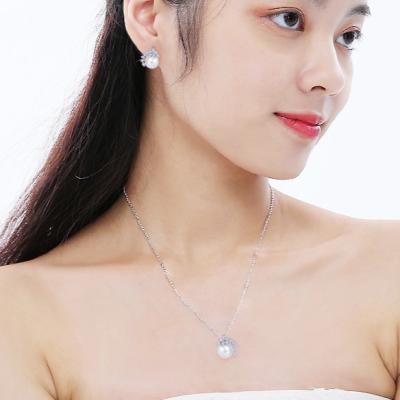 China Vintage Chain Adjustable Extended Pearl Necklace Micro Pendant Zircon Inlaid Matching Shell Bead Earrings Jewelry Set Party Jewelry Set for sale