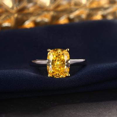 China Ring Yellow Stone Square Shape Simple Romantic 925 Sterling Silver Rings Band For Women for sale