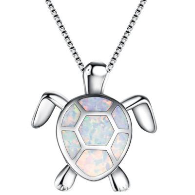 China Vintage [Health and Longevity] 925 Sterling Silver Blue White Opal Birthstone Jewelry Turtle Pendant Necklace 43+ 5cm for Men for sale