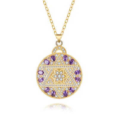 China Ancient Retro Explosive Gold Plated Diamond 18K 3A Gold Plated Zircon Necklace Moonlight Round Lover Brand Creative Hollow Pendant Restoration for sale