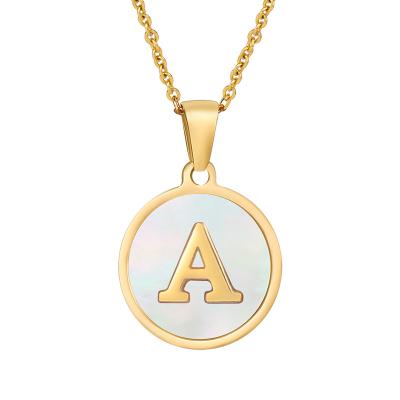 China Casual/Sporty Gold Initial Necklace For Women Girls, Gold Plated Personalized Stainless Steel Round Letter Shell Pendant Initial Necklace for sale