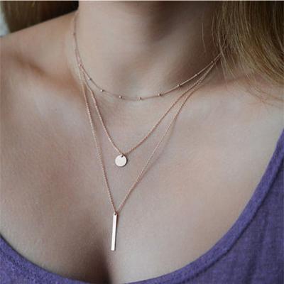 China FASHIONABLE Stylish Real 18K Gold Plated Double Layer Small Disc Link Chain Necklace 316L Stainless Steel Multi Layer Coin Pendant Necklace for sale