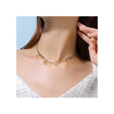 China New Type Nickel Free Popular Top Selling Moon And Star Gold Plated Chain Necklace Jewelry Necklace for sale