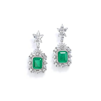 China Factory Price Good Quality S925 Sterling Silver Earrings Synthetic Emerald Romantic Earrings For Women for sale