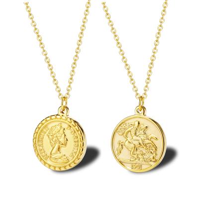 China FASHIONABLE Tasty Vintage 18k Gold Plated Stainless Steel Elizabeth Head Portrait Round Coin Jewelry Pendant Necklace for sale