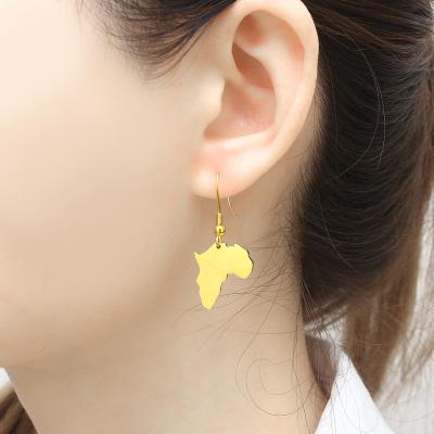 China Environmentally Friendly Aretes De Personalizados Map Series New Amazon 18K Gold Plated Africa Map Dangle Earrings For Women for sale