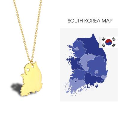 China TRENDY Map Series Stainless Steel Gold Plated South Korea Map Love Seoul Country Necklace For Women for sale