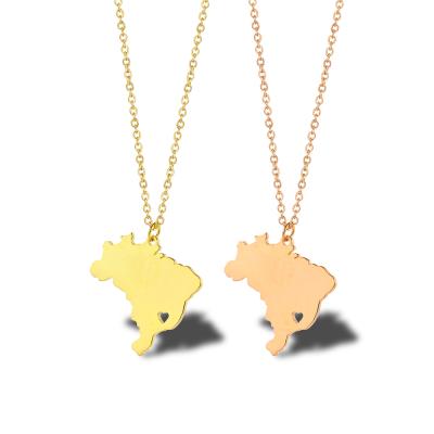 China TRENDY Map Series Stainless Steel 18K Gold Plated Brazil Country Map Necklace For Women for sale