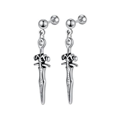 China Environmentally Friendly Brinco De Cruz Vintage Stainless Steel Creative Personality Hip-hop Cross Sword Earrings for sale