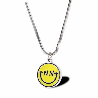 China New Trendy Simple Yellow Stainless Steel Smiley Face Medal Necklace For Men for sale