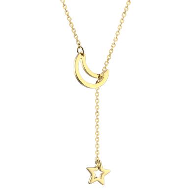 China TRENDY Simple Stainless Steel 18K Gold Plated Star And Moon Shaped Pendant Necklace For Women for sale