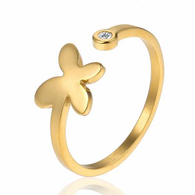 China TRENDY Stainless Steel 18K Gold Rhinestone Butterfly Dangle Ring for sale