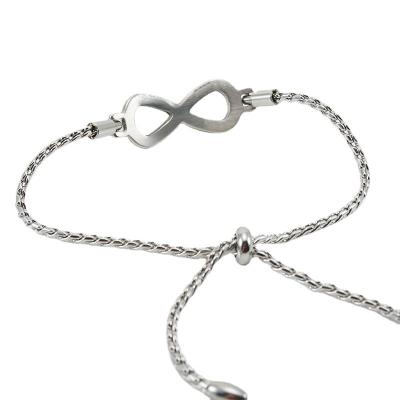 China Trendy Fashion Stainless Steel Jewelry Letter 8 Personalize Design Endless Infinity Symbol To Charm Adjustable Infinity Bracelet For Women for sale