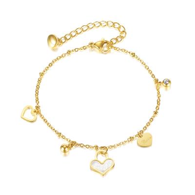 China TRENDY Fashion Design Stainless Steel Bangle Adjustable Gold Plated Minimalistic Heart Charm Chain Bracelets For Women for sale