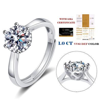 China 2023 Rings Lead Free Nickel Free Sterling Silver GRA VVS 1Ct Moissanite Diamond Wedding Jewelry Fashion 925 Sterling Silver Women Adjustable Ring For for sale