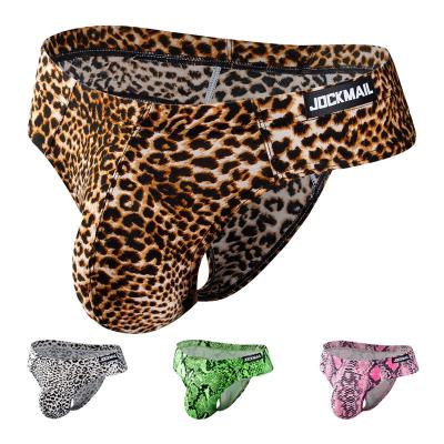 China Antibacterial Jockmail brand leopard print sexy underwear thong slips micro thong men mini back briefs t for sale