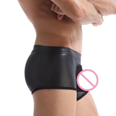 China Manview Breathable PVC Mesh Pouch Underwear Boxershorts Faux Leather Pants Men for sale